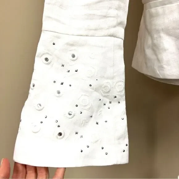 INC white linen embellished jacket. Size M - Picture 3 of 8